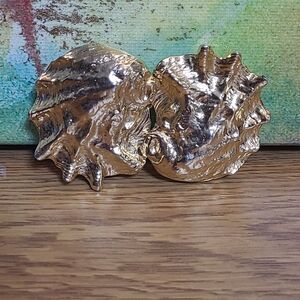 Vtg Sea Shell Belt Buckle Two Piece Signed T D Gold Tone BEAUTIFUL